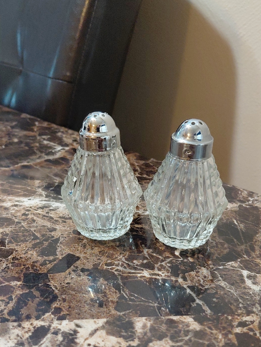 Vintage Anchor Hocking Clear Glass Ribbed Salt and Pepper Shakers w/ Metal Tops